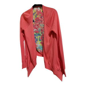 Studio Y Beautiful Mixed Media Open Front Coral Cardigan Sweater with Pockets